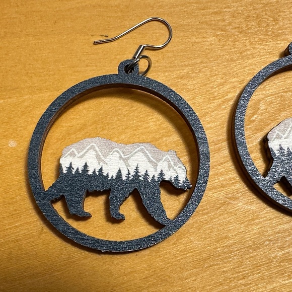 Bear Silhouette Earrings in Black and Silver - Picture 2 of 4